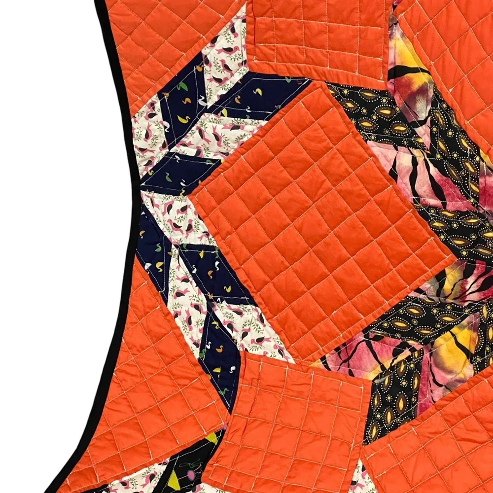 Handmade 68x82‎ Modern Geometric Orange Patchwork Star Quilt Throw Blanket